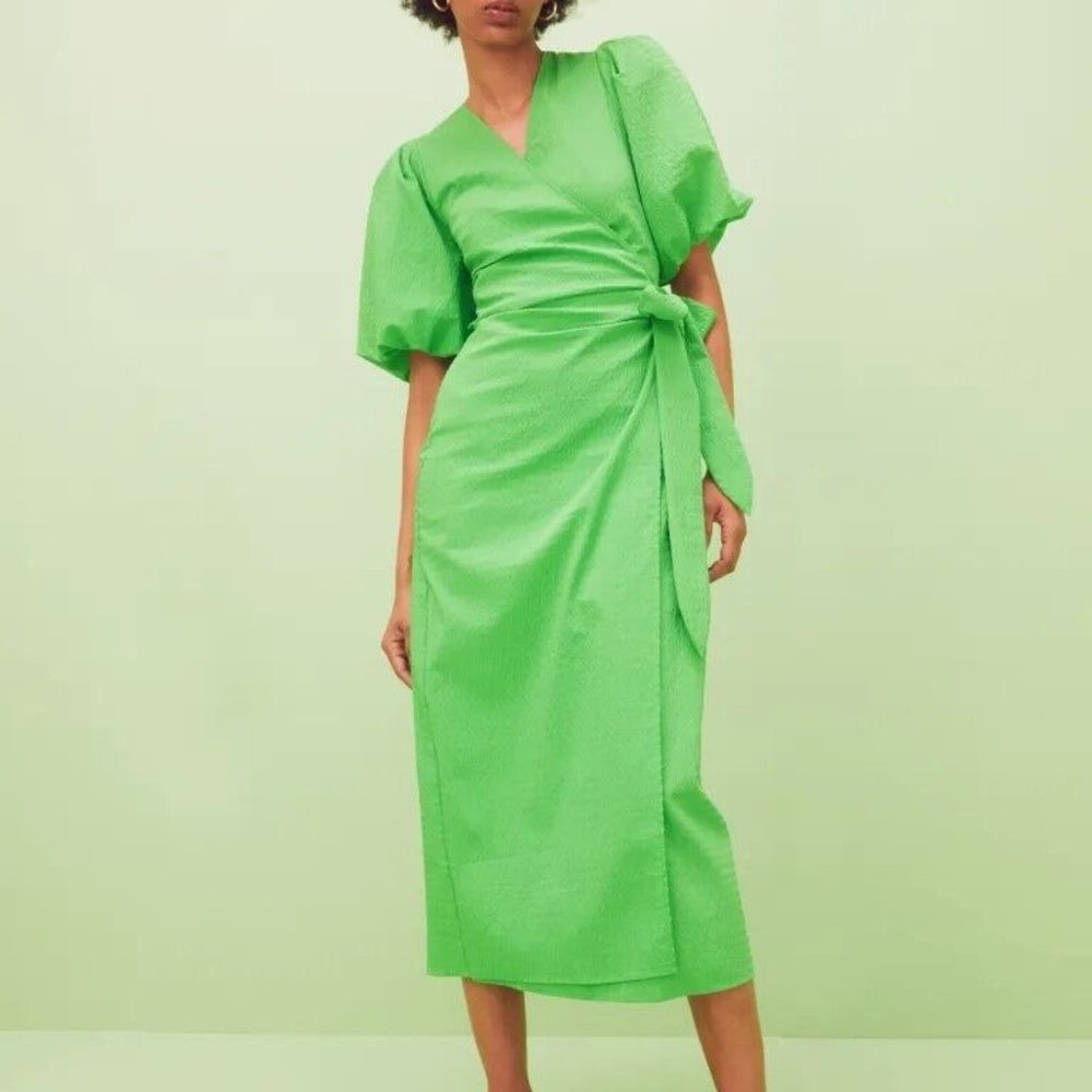 Green H&M Wrap Puff Sleeve Dress